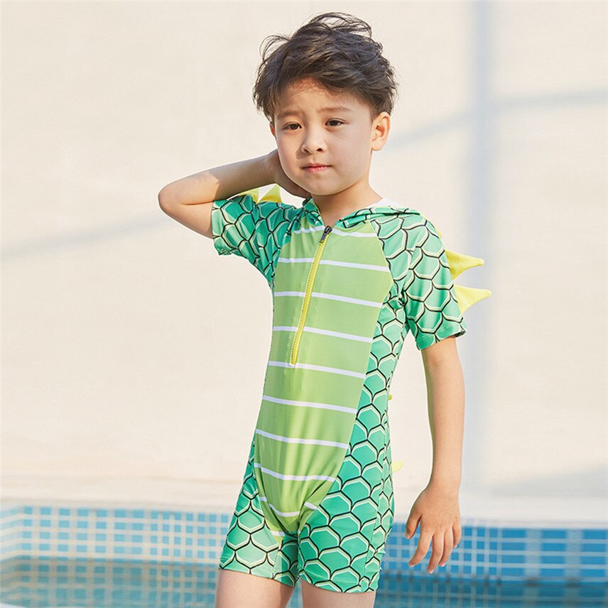 YANGMAILE Kind Baby Jongens 18 M-5 T Dinosaurus Hooded badpak Korte Mouw Zwembad Strand Badmode modis maillot de bain Y *