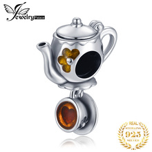 JewelryPalace 925 Sterling Silver Enamel Tea Coffe Cup Beads Charms Silver 925 Original Fit Bracelet Silver 925 original Jewelry