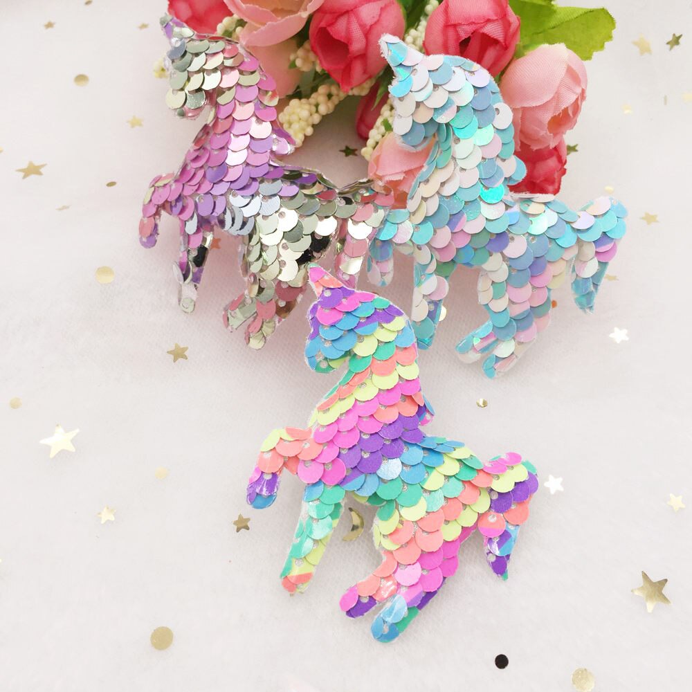 Färgglatt glitter fisk skala paljett vadderat tyg enhörning applikation gör barn hår klipp tillbehör diy hantverk leveranser