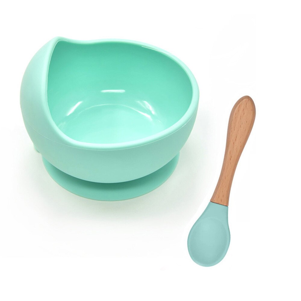 Skål vandtæt ske skridsikker silikone foderskål baby bordservice baby prodcuts bpa fri silikone skål silikone babymad sæt: Grøn