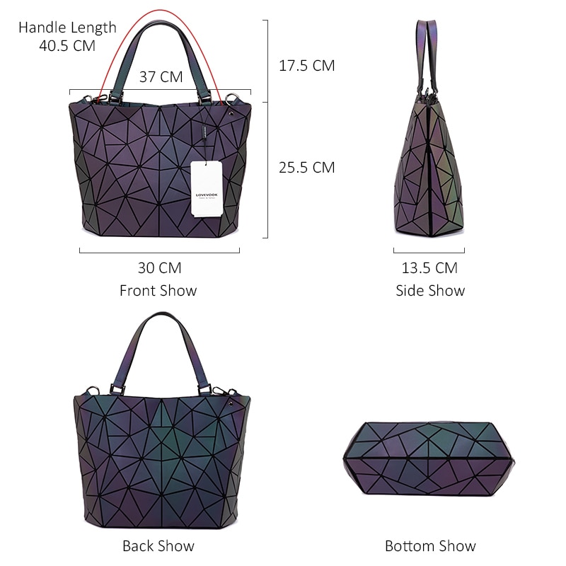 Lovevook women shoulder bag set luxury handbag folding crossbody bag female purse and wallet for ladies luminous color