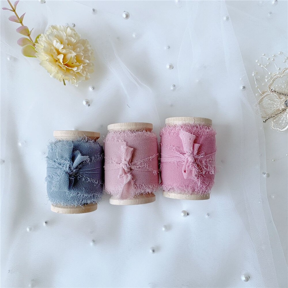 3 Rollen/Set Roll Ins Stijl Handgemaakte Chiffon Verzwakte Randen Zijden Lint Bruiloft Boeket Streamers Fotografie Styling, cadeaupapier: set 15