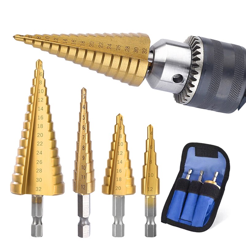 3-12mm 4-12mm 4-20mm HSS Straight Groove Step Drill Bit Set Titanium Coated Wood Metal Hole Cutter Core Drill Bit Set