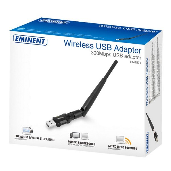 Wi-fi netværkskort fremtrædende  em4574 2.4 ghz 300 mbps sort