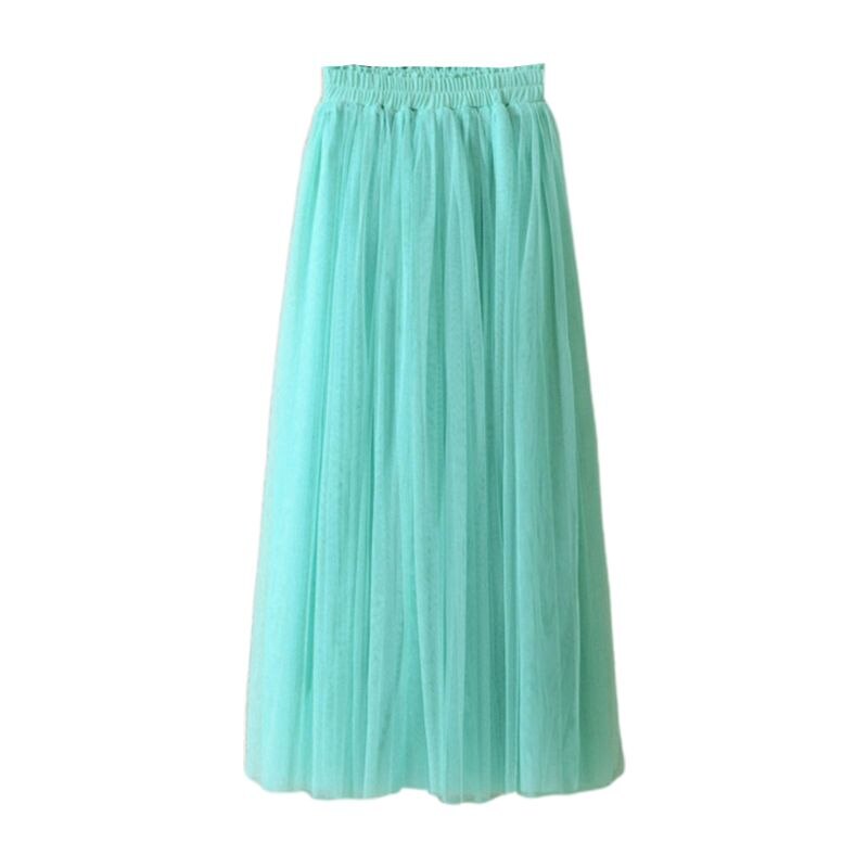 Jupe Tutu mi-longue plissée en Tulle pour femmes, taille haute, trois couches, maille transparente, couleur bonbon, douce, couleur unie, robe balançoire, ample, 80CM: Green