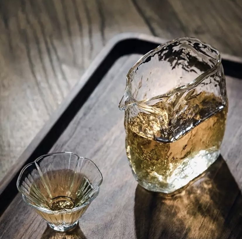 tea ceremony чай Glass tea making bowl drainage bowl tea making utensil green tea Japanese style fair cup tea set tea ware set: 1cup 1pitcher