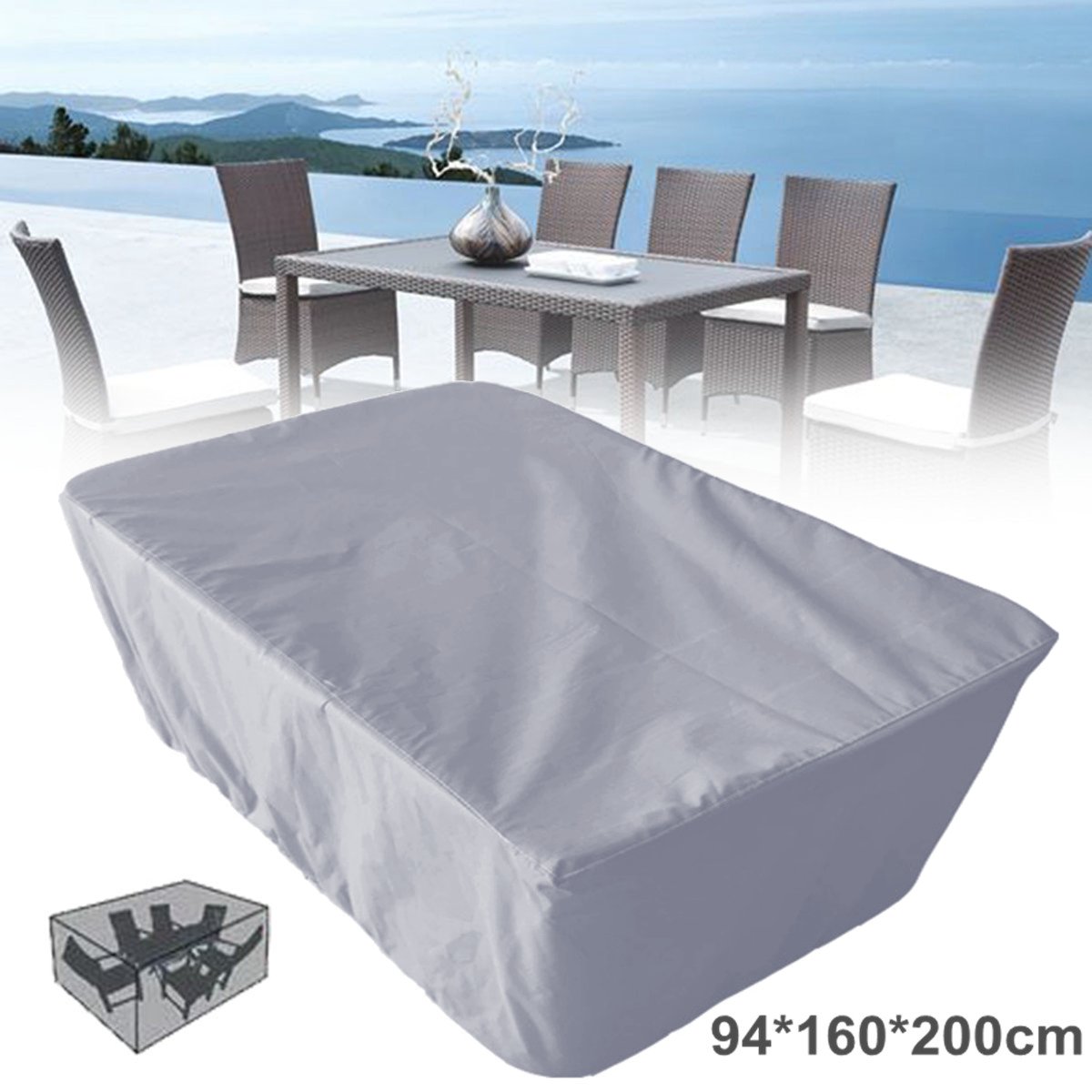 Trädgårds uteplats bord vattentätt skydd utemöbler damm skydd skydd för soffbord stol dammtäckande lock 200 x 160 x 94cm
