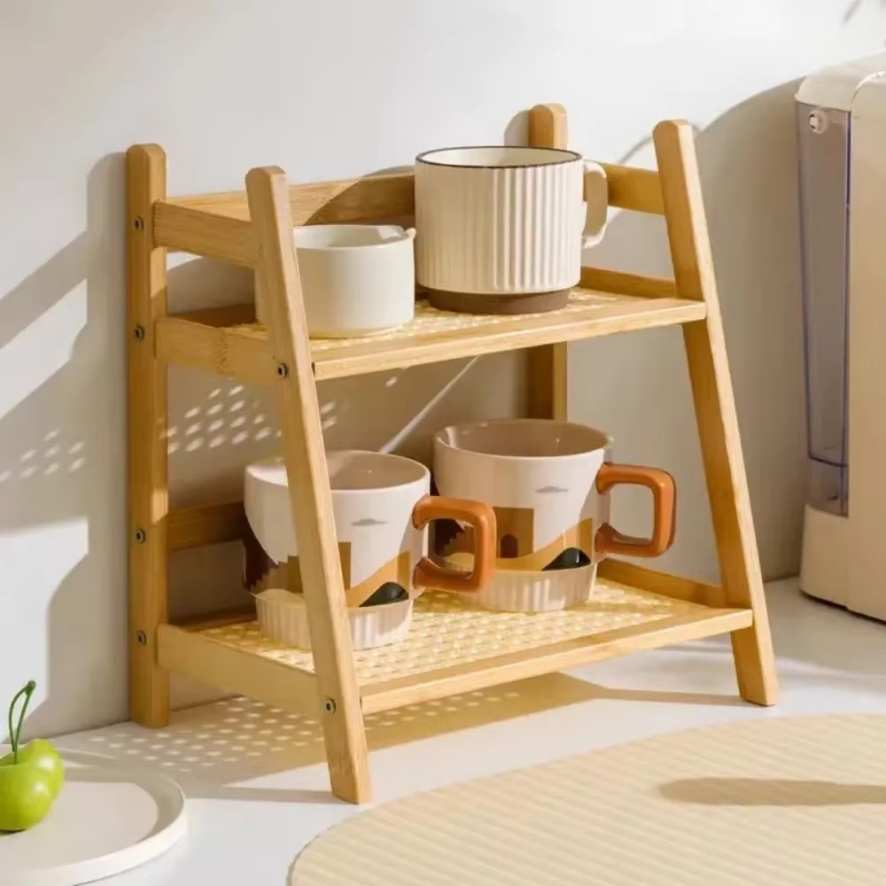 Bambus Doppelschicht Rack Offener Typ Blumentopf Ständer Schreibtische Lagerung Organizer Kleinigkeiten Lagerregal Schreibtisch Kaffee Bar Theke Regal