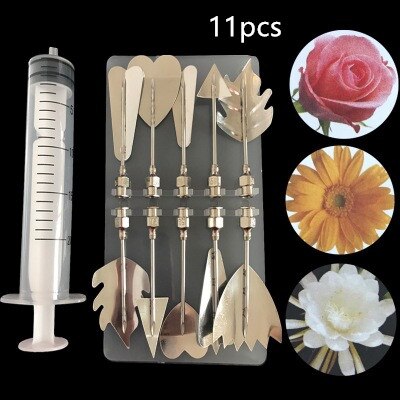 10/11pcs 3D Jelly Flower Carving Tool Art Home Kitchen Stainless Steel Gelatin Pudding Nozzle Syringe Cake Decorating Utensil: 11PCS white-D
