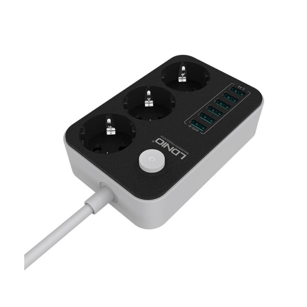 EU Power Strip with 3 Outlets 6 USB Ports 1.6m Extension Cord Surge Protector EU Plug Outlets smart Electric Socket: Default Title