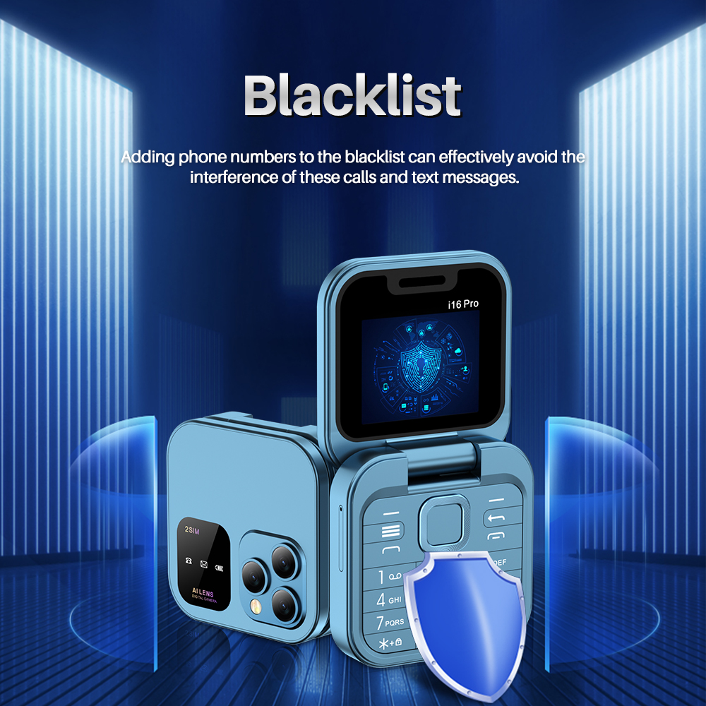 MTK 2025 Mini-opvouwbare mobiele telefoon met 1,77-inch display 1000 mAh 2 SIM FM-radio Zaklamp Magische stem Blacklist Senior Flip-mobiel