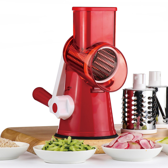 Keuken Swift Roterende Trommel Rasp Groente Kaas Cutter Slicer Shredder Grinder met 3 Uitwisselen Rvs Drums: Rood