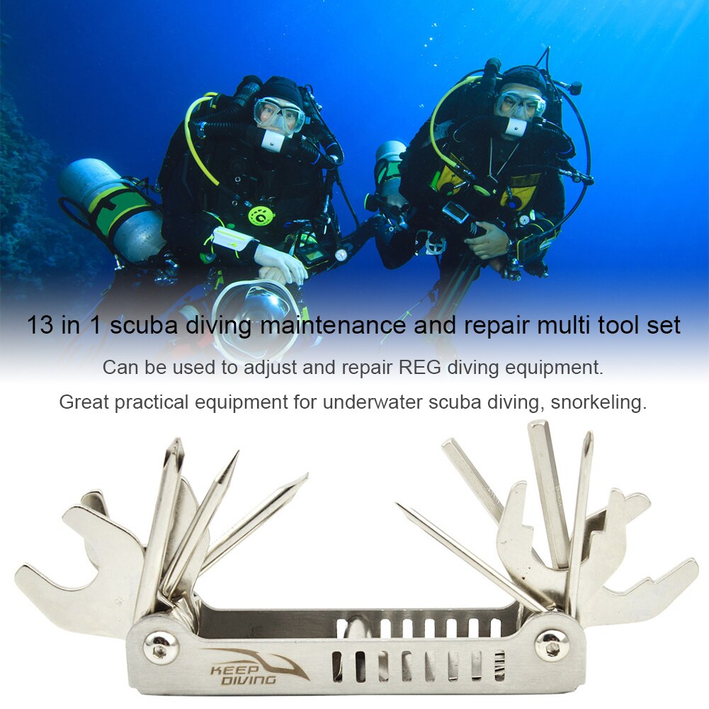 13 In 1 Diver Scuba Adjusting Diving Repair Tool Folding Wrench Screwdriver Maintenance Stainless Steel Portable Multifunction