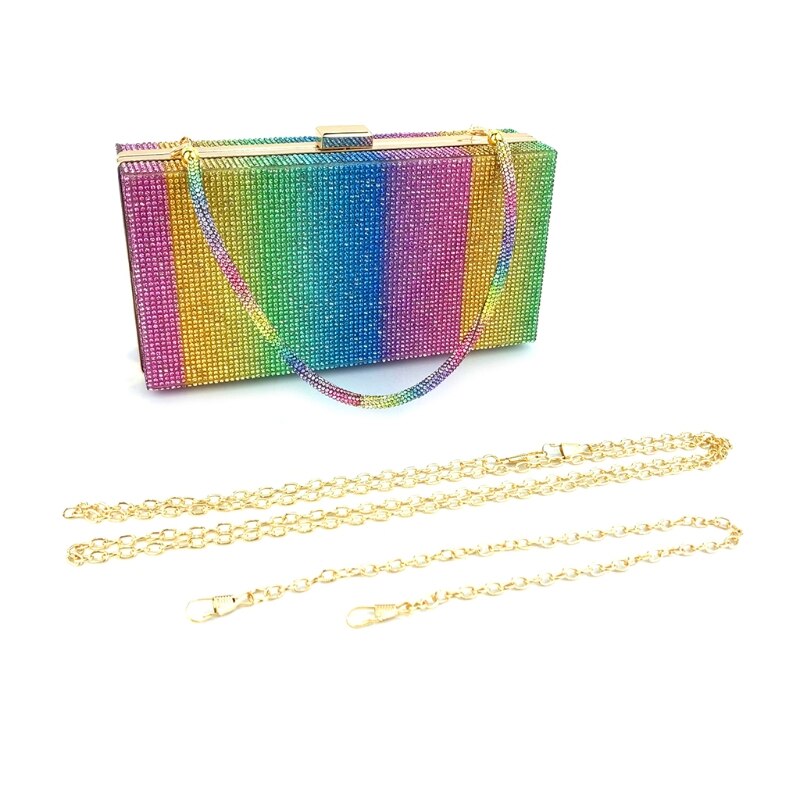 Rainbow diamond bröllop clutch väska fest kväll clutch handväska och handväska för kvinnor lyx crossbody väska