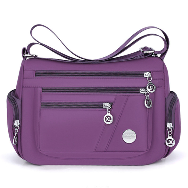 style neutral nylon fabric ladies' handbag Oxford cloth shoulder strap crossbody bag travel bag multi-compartment casual bag: PURPLE