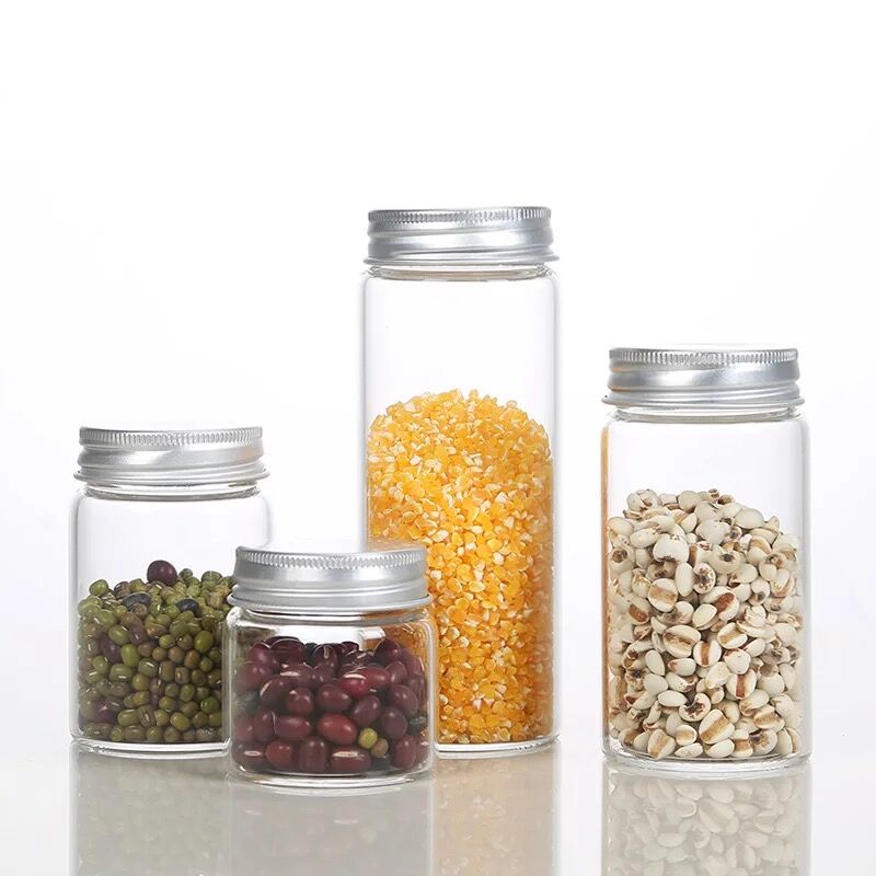 1 st. 50/90/120/150/200/240ml glazen flessen opslagpotten met zilveren/gouden dop thuis opslag voedsel flessen potten organisatie decoratie