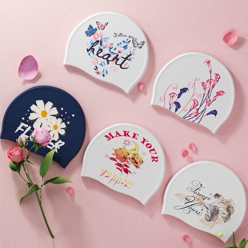 Stylish Silicone Swimming Cap Waterproof No Leaking Printed Swim Cap Shower Pool Keep Hair Dry