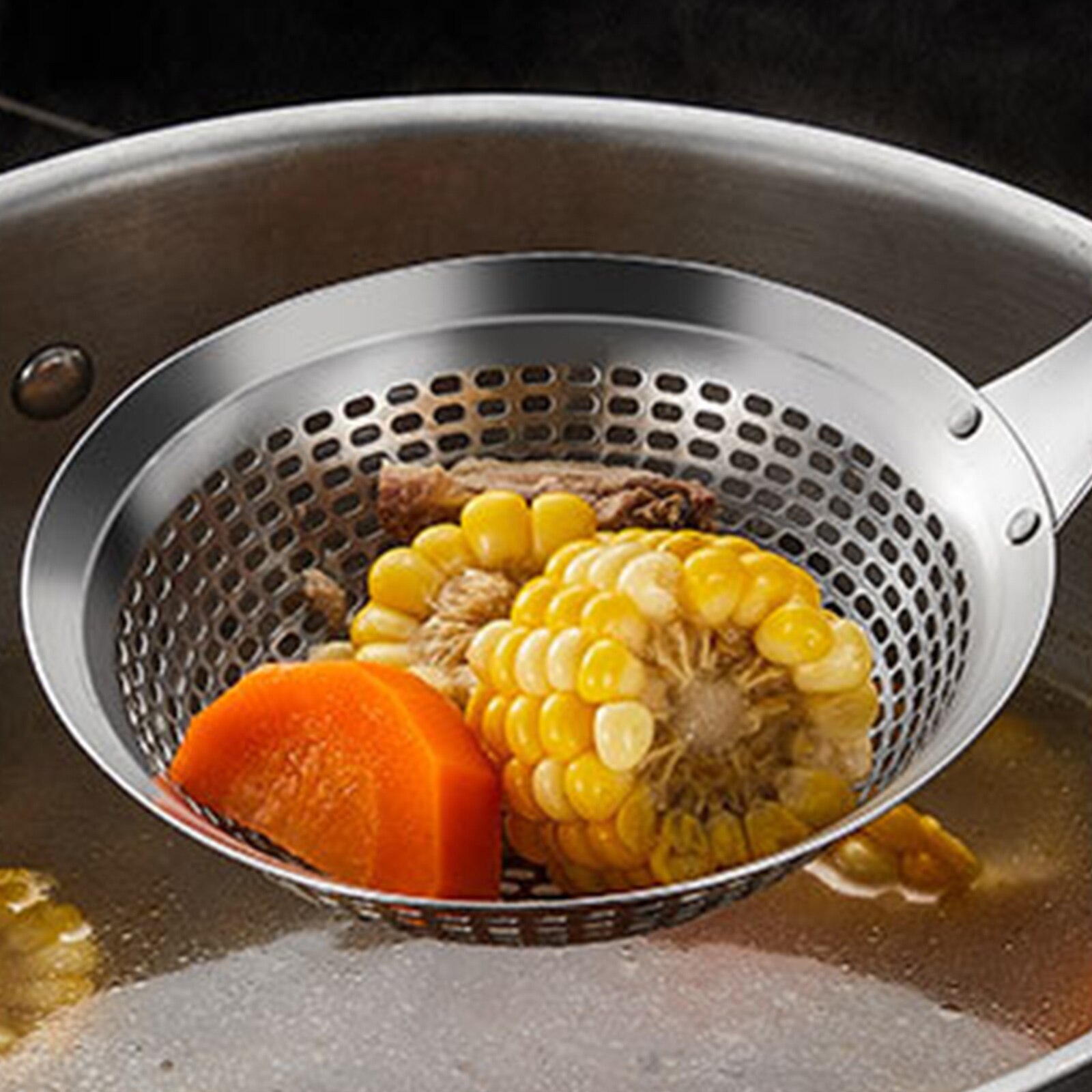 Skimmer Slotted Spoon For Cooking Rustproof Fine Mesh Strainer Spoon Stainless Steel Multi-functional Metal Strainer With Handle
