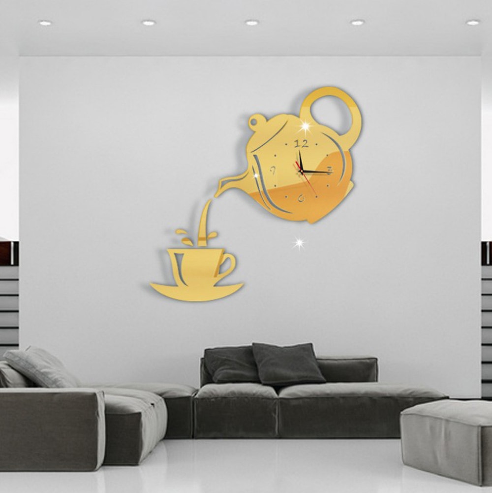 Diy akryl kaffekop tekande 3d diy vægur dekorative køkken vægure stue køkken ure vægur klistermærker -4