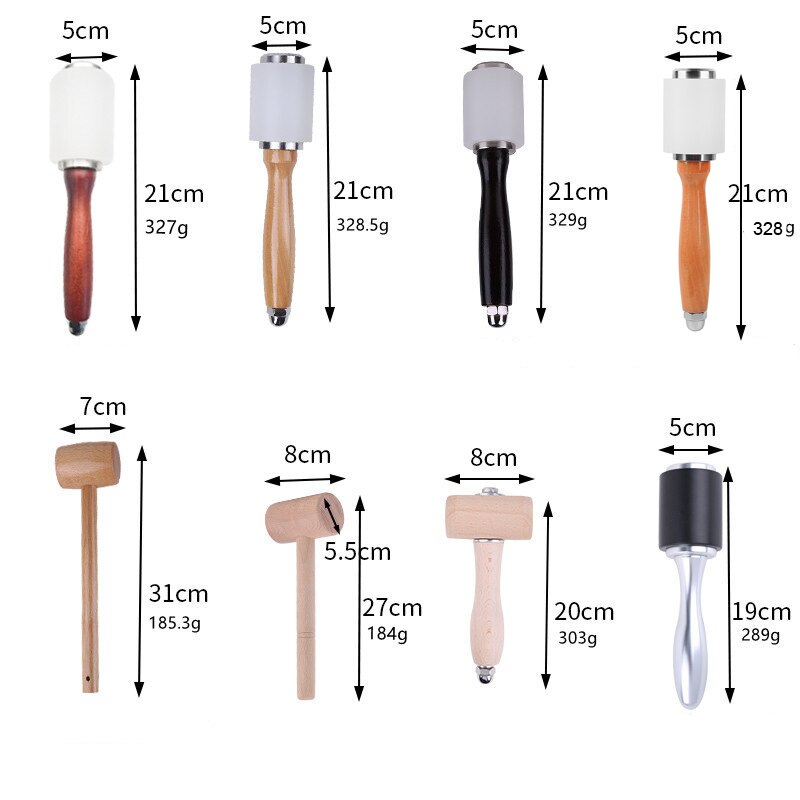 LMDZ 16 stili artigianato in pelle martello da intaglio manico in legno martello in Nylon punzonatura utensili da taglio per timbratura cucire pelle bovina