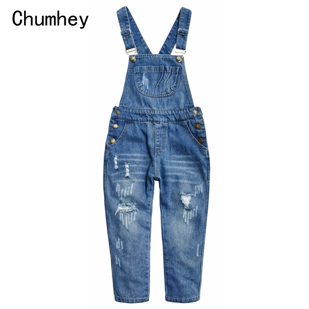 Chumhey 5-13T Jeans Pants Kids Overalls Spring Boys Girls Bib Suspender Denim Trousers Children Clothing Clothes