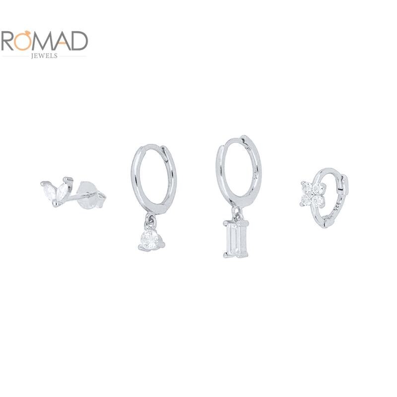 Romad 925 ohrringe aus sterlingsilber mit weißem zirkonia-anhänger, runde creolen für damen und mädchen