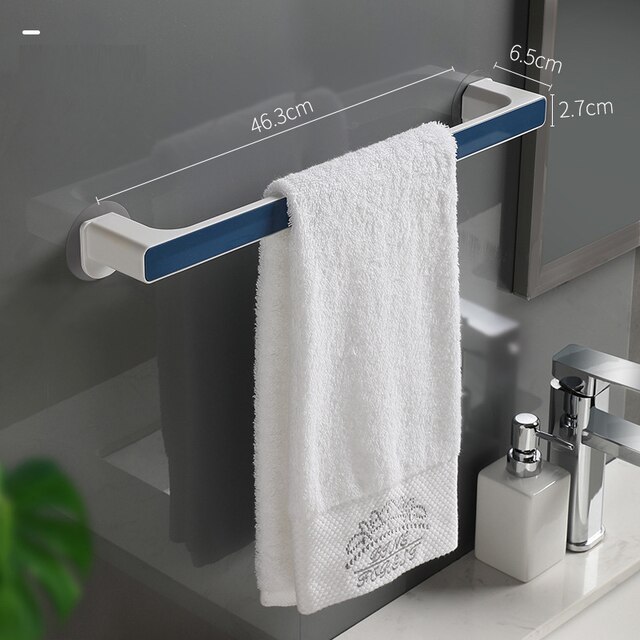 Handdoek Houder Zelfklevende Rack Wall Mounted Handdoeken Hanger Voor Bad Handdoek Bar Plank Rolhouder Opknoping Haak Badkamer organizer: Blue  Long Holder