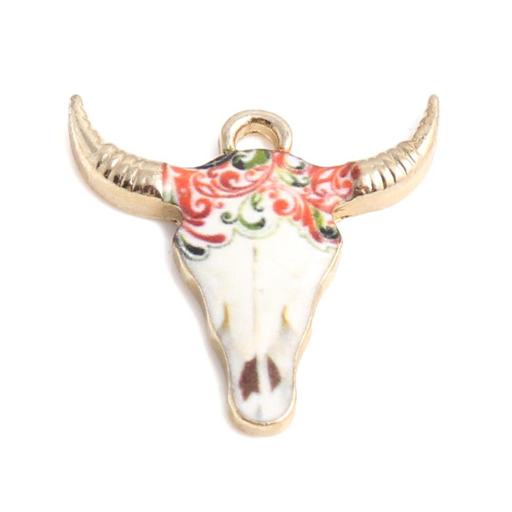 résultats faits à la main en alliage de Zinc pendentif à breloques vache Animal plaqué or émail noir et blanc pour bijoux bricolage, 10 pièces: 6