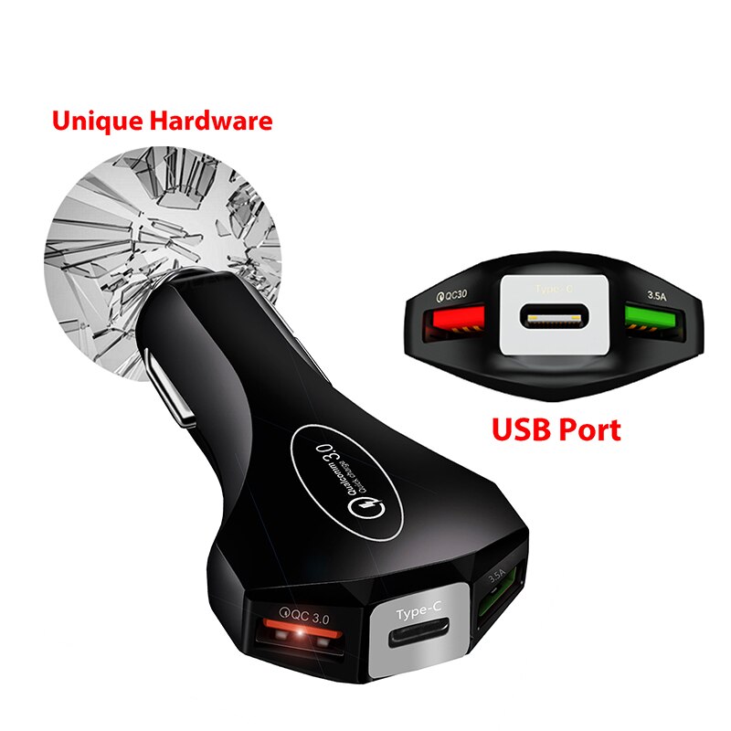 QC 3,0 Auto Telefon Ladegerät 7A Eine Für Drei Dual USB Schnelle Ladung Typ-C Sicherheit Hammer Auto Ladegerät für Samsung Huawei Schnelle Ladung