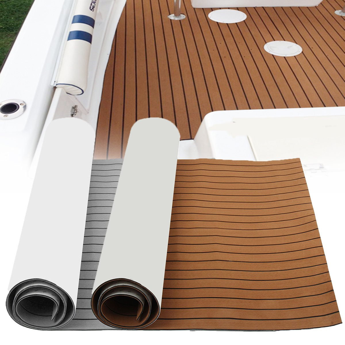600x/x 6mm Eva Schaum Faux Teak Boot Decking Sheet selbst klebende Marine Bodenbelag Boot Deck Matte Yacht Zubehör grau braun