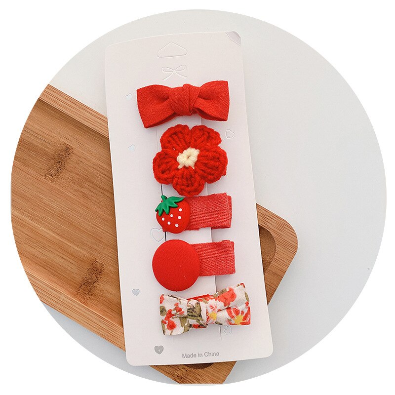 5 pçs bonito arco flor doce crianças hairpins kint woolen artesanal barrettes clipe de cabelo arcos para o bebê conjunto menina