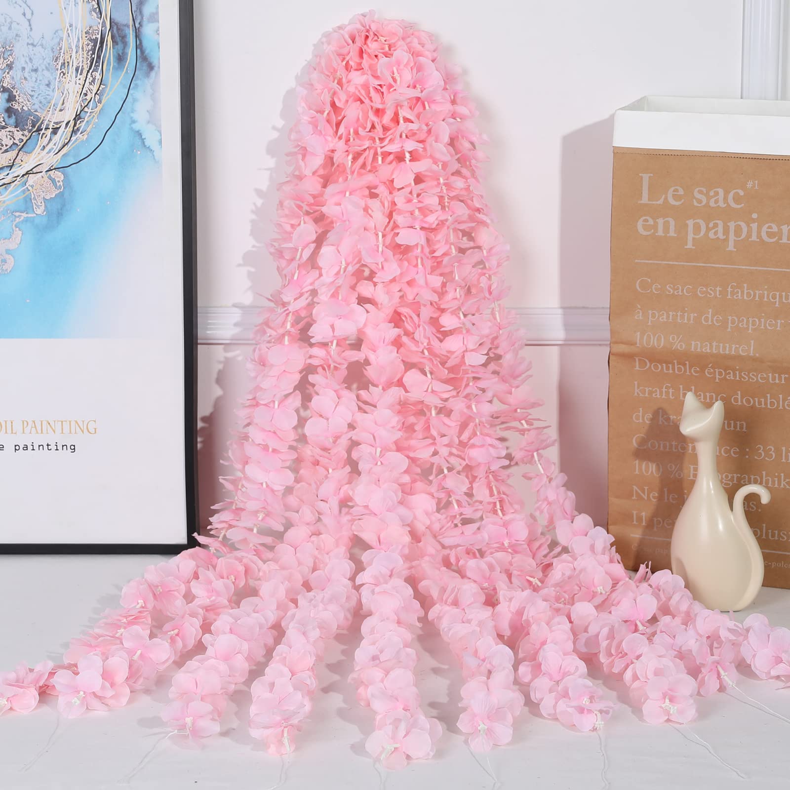 10 STKS Kunstmatige Blauweregen Bloemen Wijnstok 29 Inch Lange Tailing Zijden Bloem Snaren voor Muur Opknoping Bruiloft Boog Party Home Decor: Licht Roze