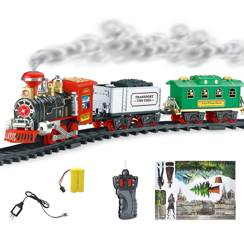 Rc Vervoer Rail Auto Elektrische Stoom Rook Spoor Trein Simulatie Model Oplaadbare Set Model Speelgoed Voor Speelgoed