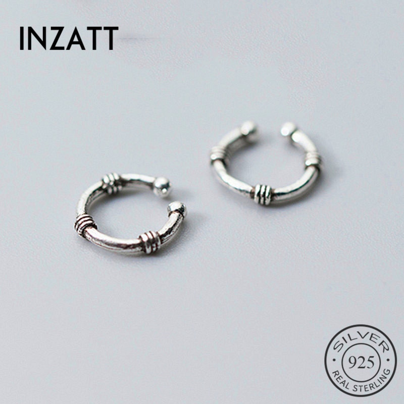 INZATT Real 925 Sterling Silver Minimalist Geometric Round Clip Earrings For Women Party Vintage Fine Jewelry