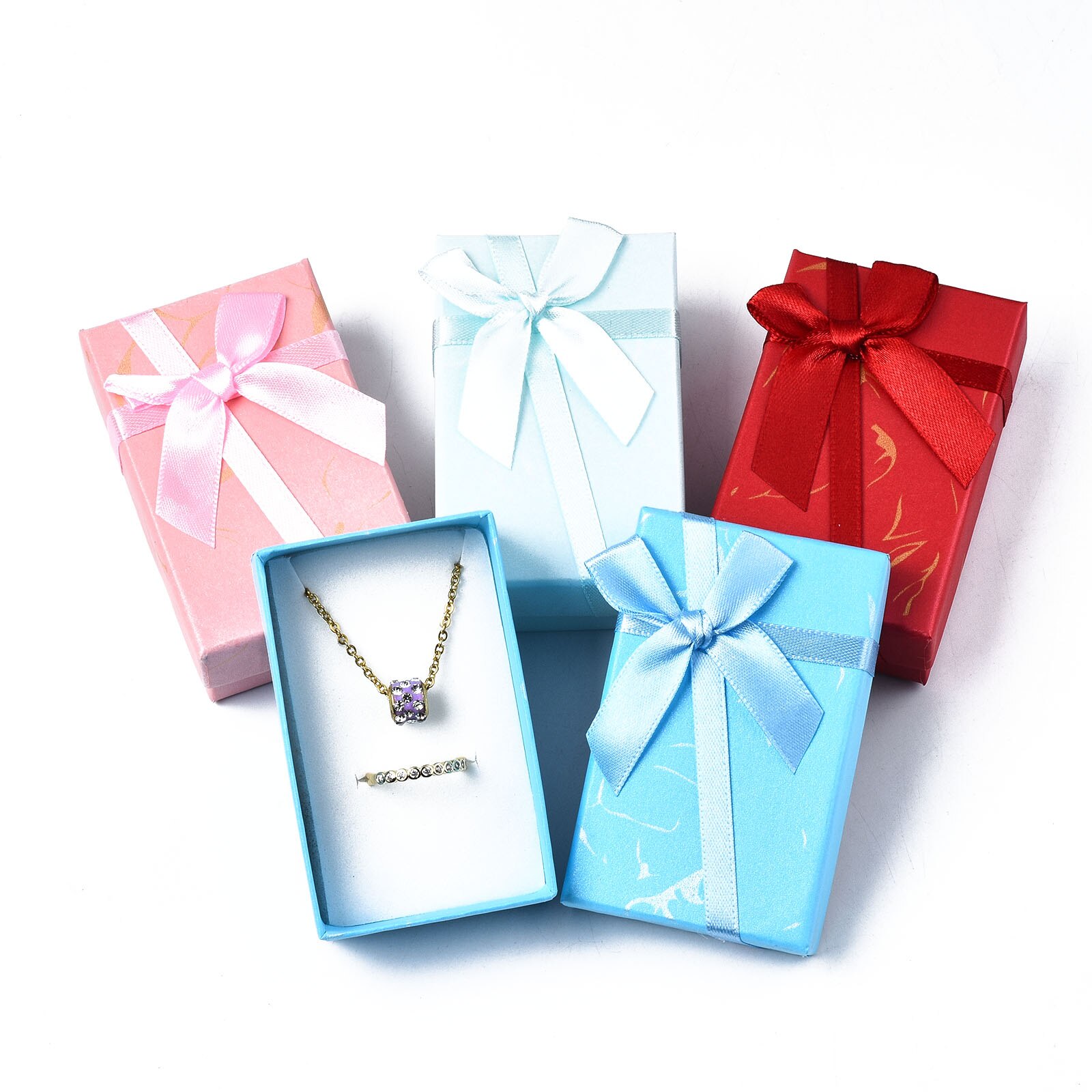 24Pcs Jewelry Boxes Necklaces Ring Earring Box Bowknot Ribbon Packaging Storage Container Organizer with Sponge Mixed Color
