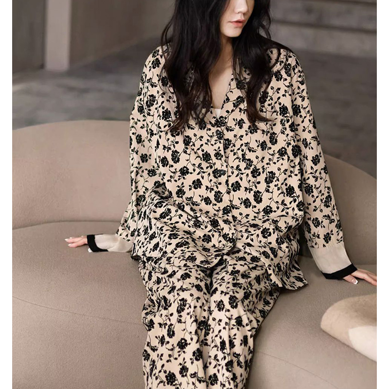 Conjunto de pijama con estampado Floral para mujer, ropa de dormir cómoda de manga larga, informal, a la , para primavera y otoño