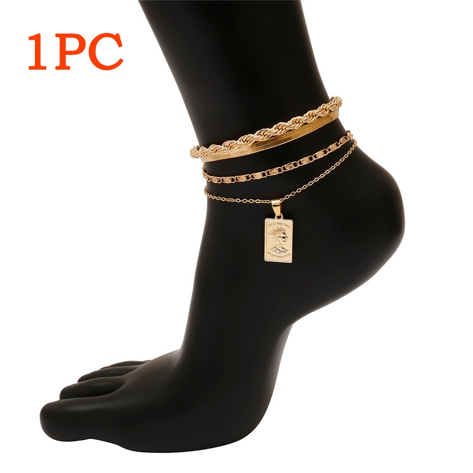 Boho Charm Iron Snake Chain Anklet Bracelet for Women Men Adjustable Punk Anklets Shoe Accessories Barefoot Sandals Foot Jewelry: Gold 1PC