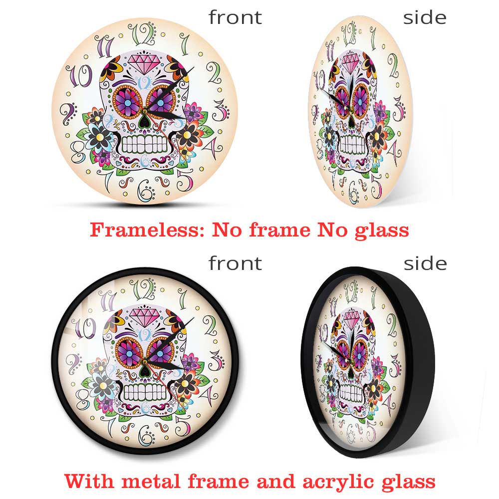 Day of the Dead Mexican Floral Skull Wall Clock Dia de Muertos Spanish Home Decor Hanging Wall Watch Silent Movement Timepieces