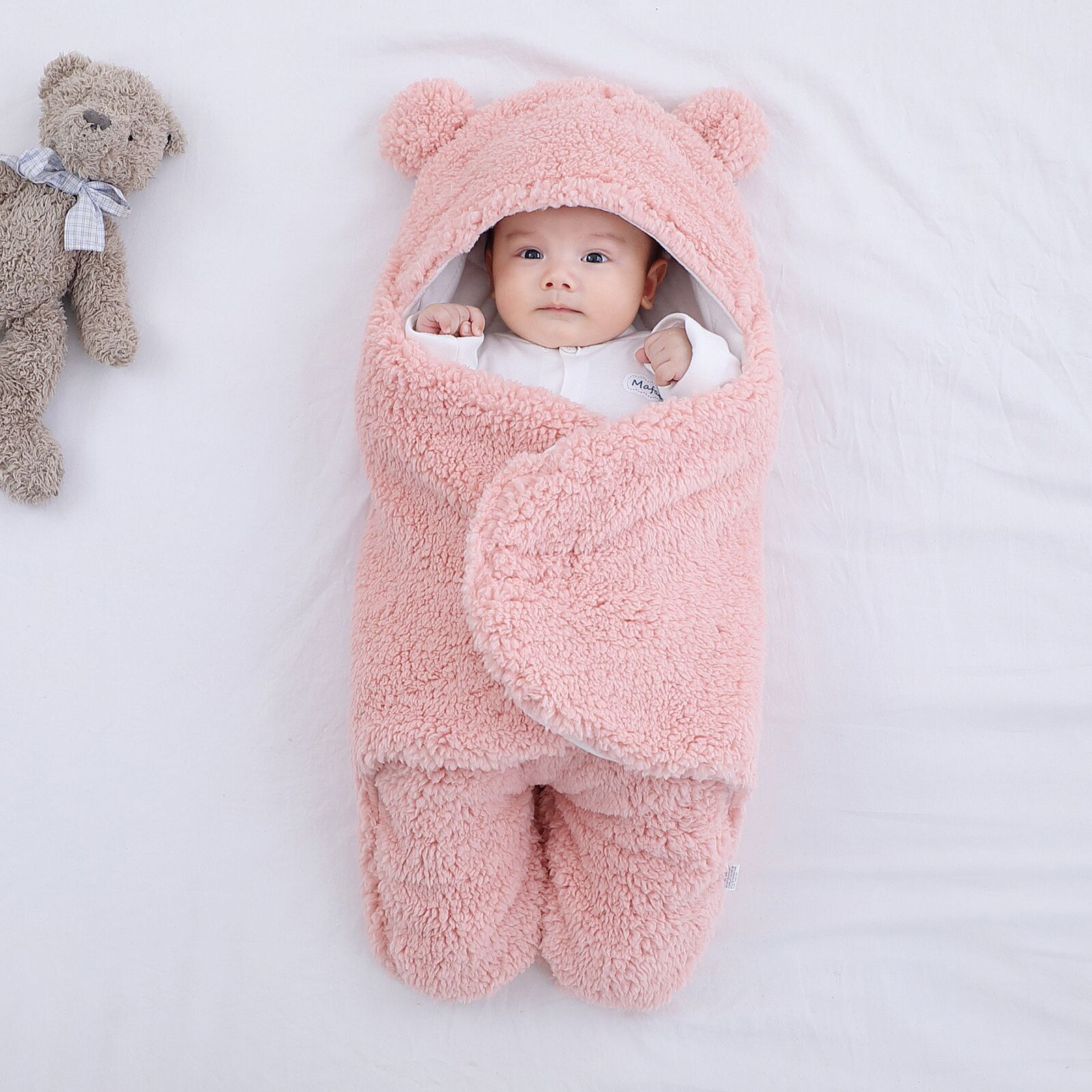 Hiver bébé sac de couchage Ultra-doux moelleux polaire peluche -né réception couverture infantile garçons filles pépinière enveloppement emmailloter # g4