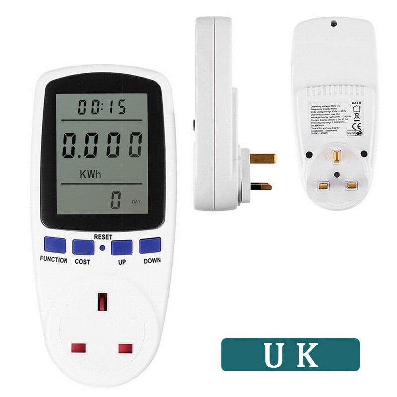 Effektmåler stik energimåler eu/uk/au stik ac digital spænding wattmeter strømforbrug watt el skærme: Uk-stik