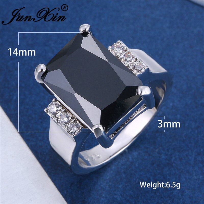 Vintage Vrouwelijke Mannelijke Zwart Groen Blauwe Steen Ring Rechthoek Zirconia Wedding Bands Engagement Ringen Voor Vrouwen Mannen Sieraden