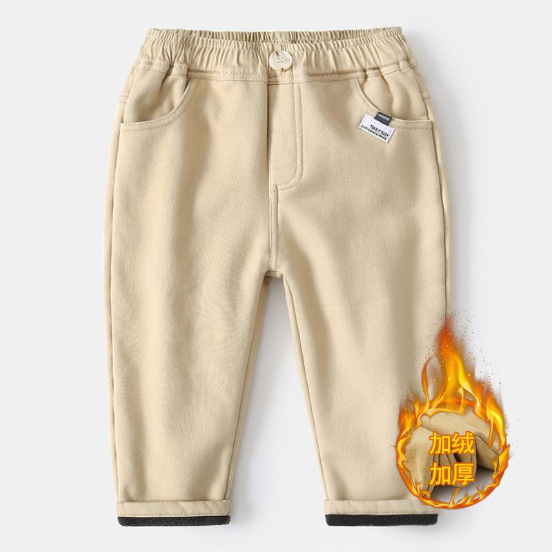 Zimowe ciepłe pluszowe spodnie dla chłopca spodnie dla chłopców spodnie dresowe bawełniane długie spodnie elastyczny pas dorywczo spodnie chłopięce biegaczy: kość słoniowa / 3T