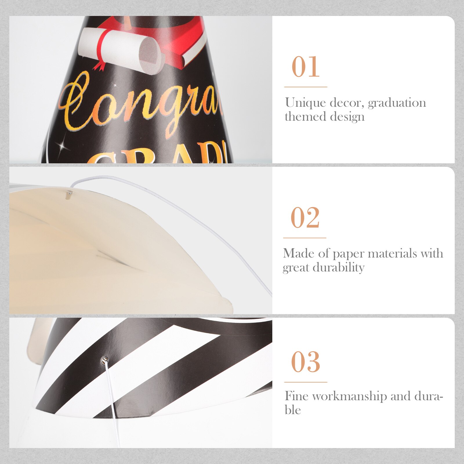 24Pcs Decorative Party Hats Graduation Circular Cone Hats School Party Photo Props