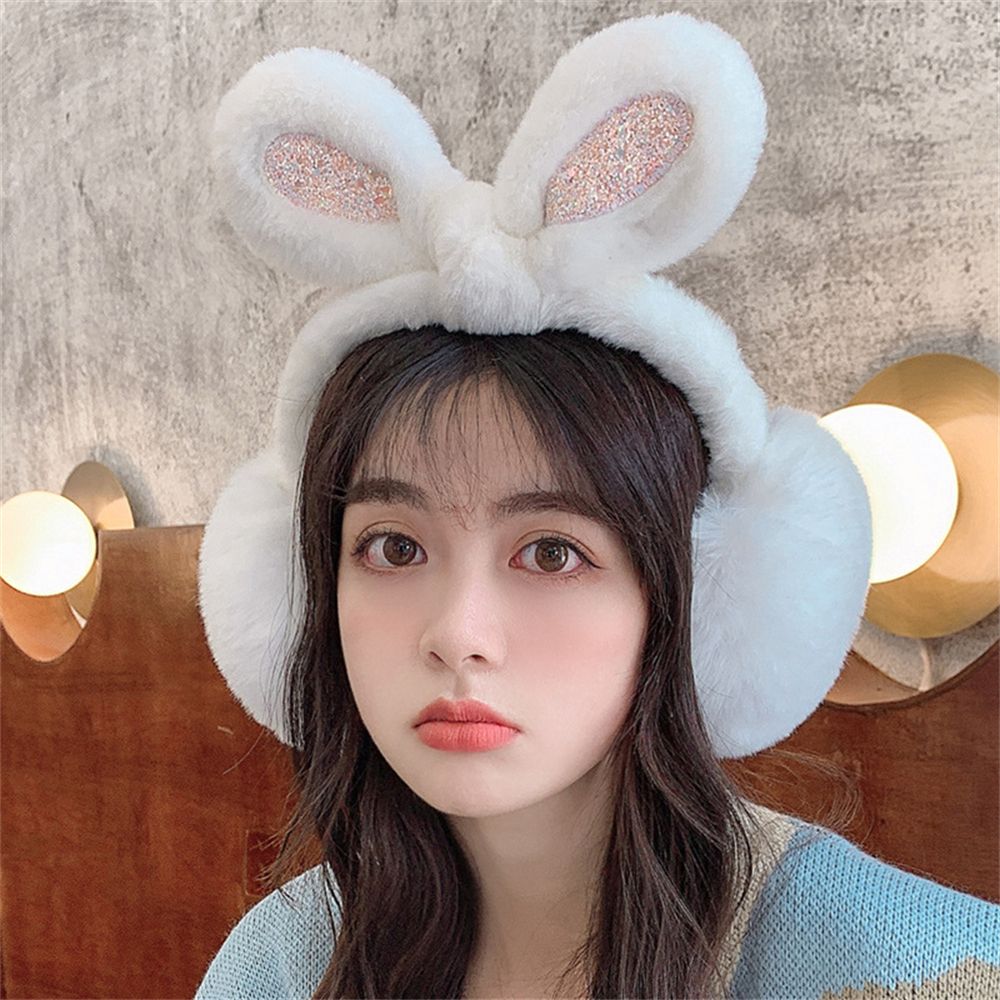 Women Lovely Ear Muffs Ear Warmer Cute Rabbit Ear Winter Headband Sequins Thermal Plush Lovely Ear Muffs