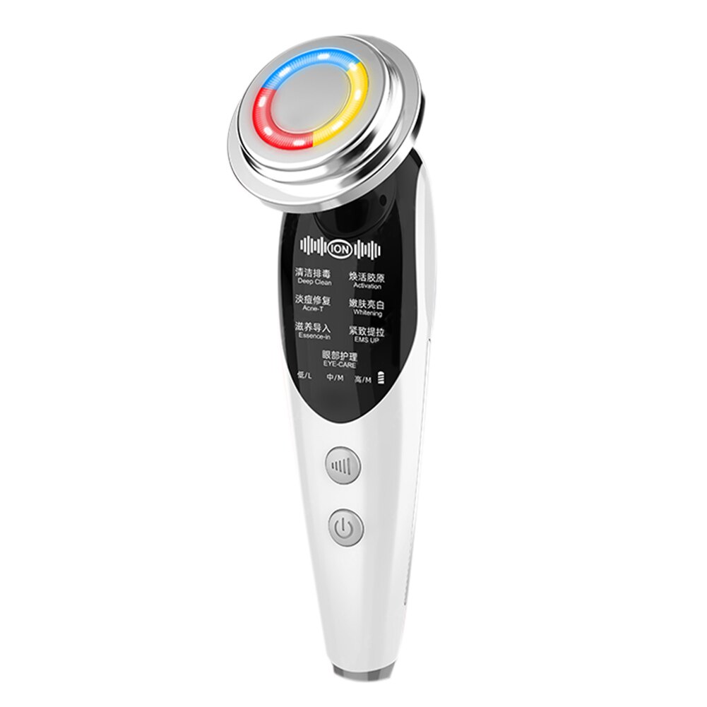 7 Modes LED Photon Ultrasound Ion Infrared RF Electroporation Beauty Device LED Rejuvenation Skin Beauty Machine: White