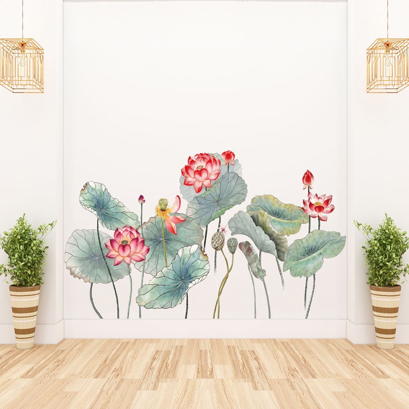 Chinese stijl Lotus lotusblad Muursticker TV sofa woonkamer achtergrond behang Muurschilderingen Decals stickers