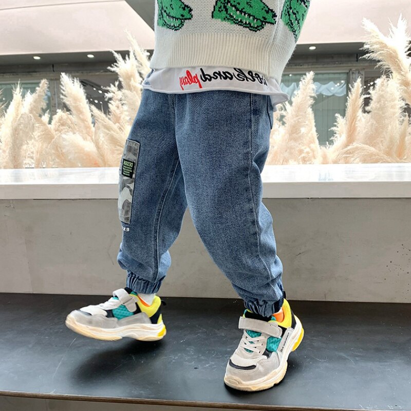 Autumn Kids Jeans Elastic Waist Stretch Denim Pants Big Children Spring Clothing 3 To 14 Years Virgin Korean Pants Feet