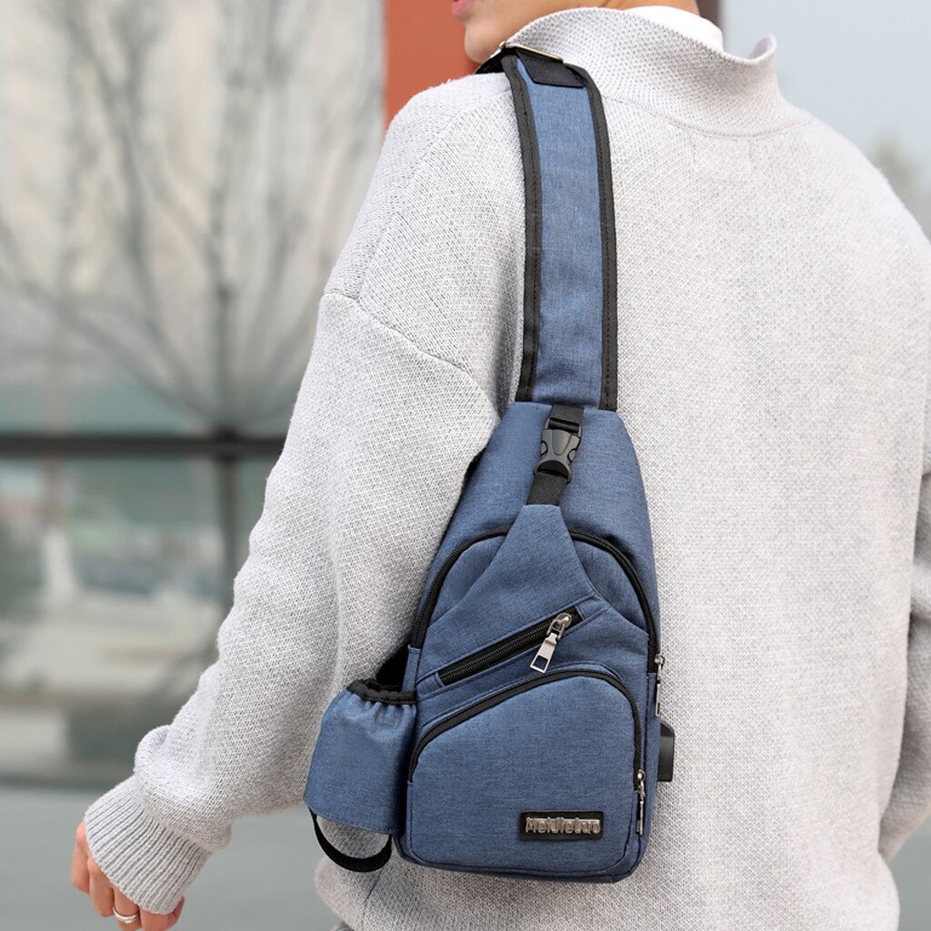 USB Charging Casual Men Chest Pack Canvas Crossbody Bags for Men Shoulder Handbag Travel Cross Body Bag erkek anta