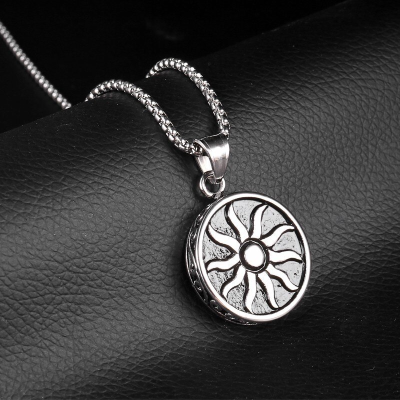 RIR Illuminati Sun Necklace Gold Stainless Steel Chic Minimalist Sun Charm Necklace For Men Punk Rock Style Jewelry: Silver