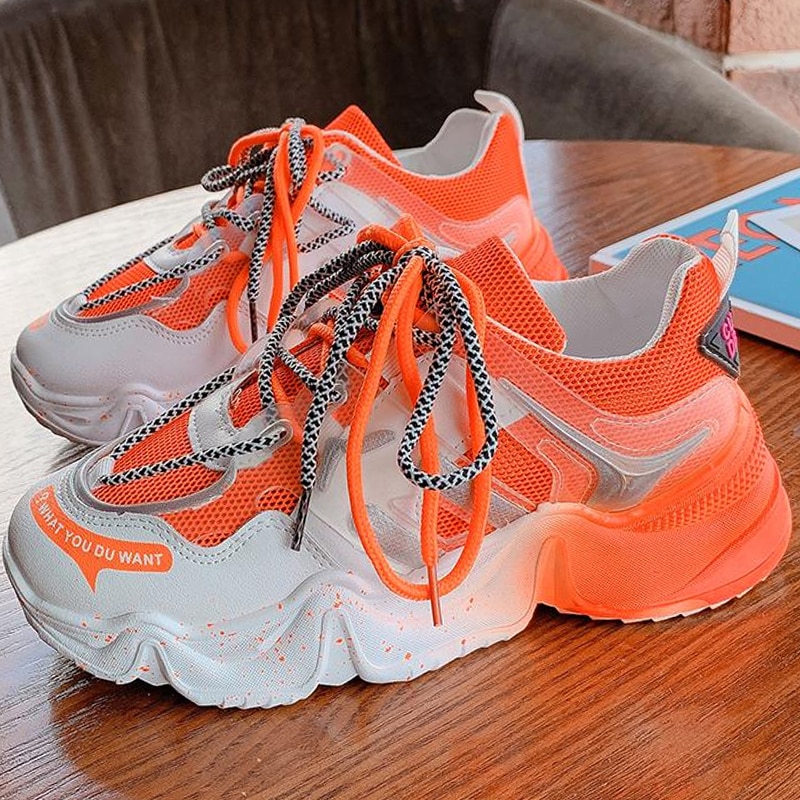 Sneakers dames schoenen blauw oranje mesh casual schoenen dames sneakers veterschoenen platform sneakers dames vulkaniseren schoenen